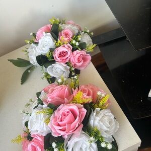 2 pcs bouquet bridal bridesmaid Pink and White Rose Floral Arrangement